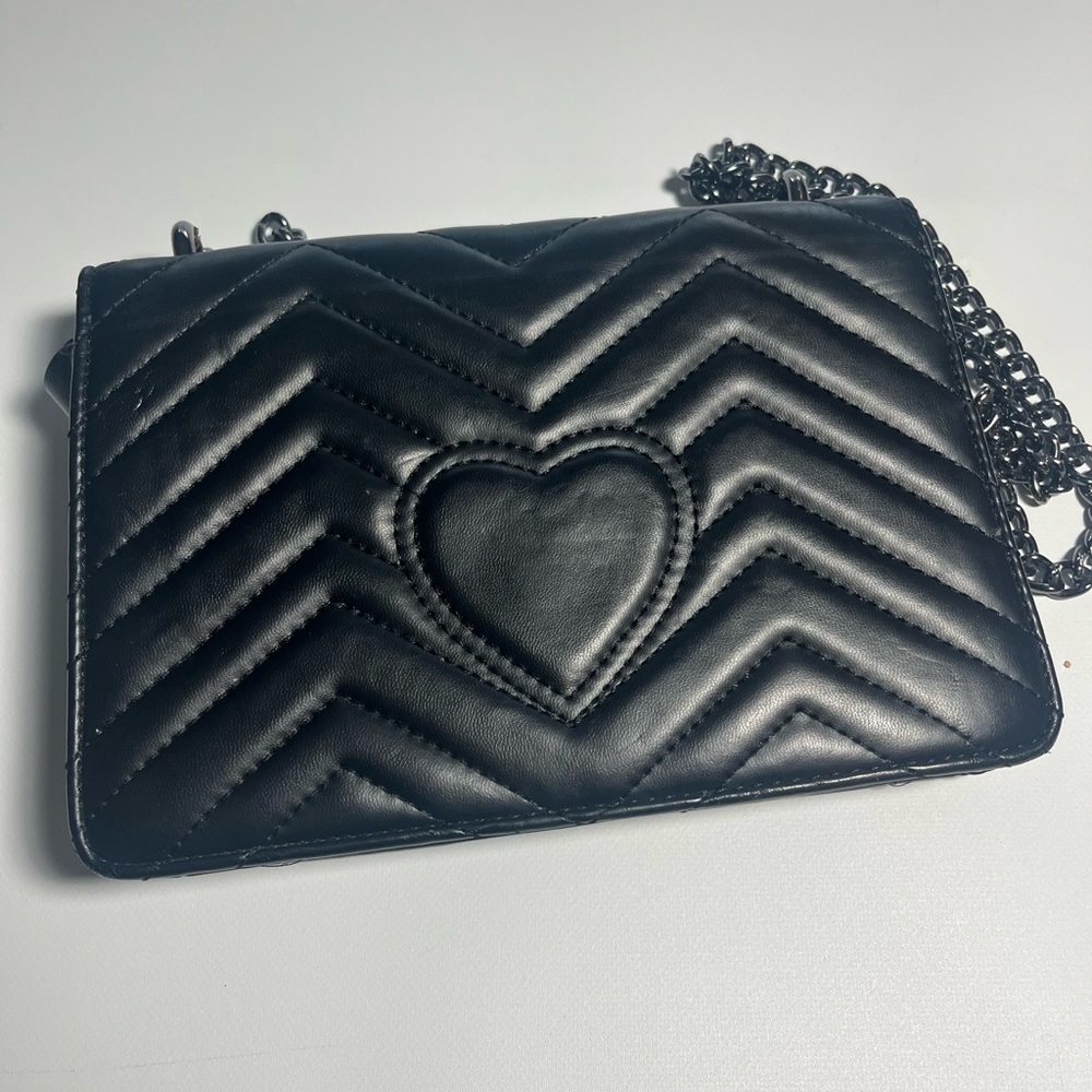 Black Quilted Shoulder Bag with Chain Strap - Picture 2 of 7